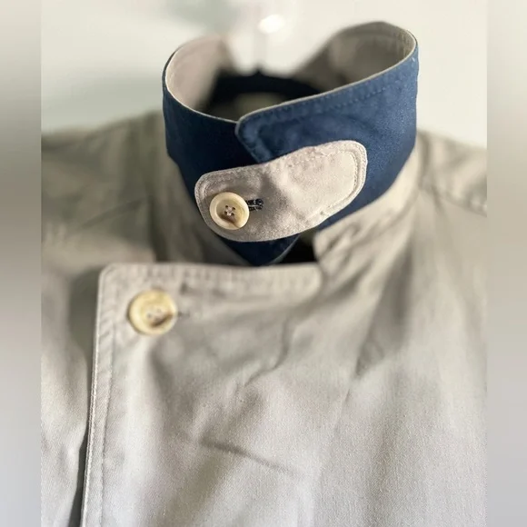 VTG. Geraldo Beige & Navy Double-Breasted Trench Coat Fennel Neck Unisex - Picture 2 of 11